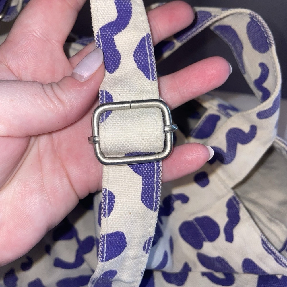 Baggu Duck Bag Shopper Canvas Tote Leopard Print Purple White Machine Washable - Picture 10 of 11